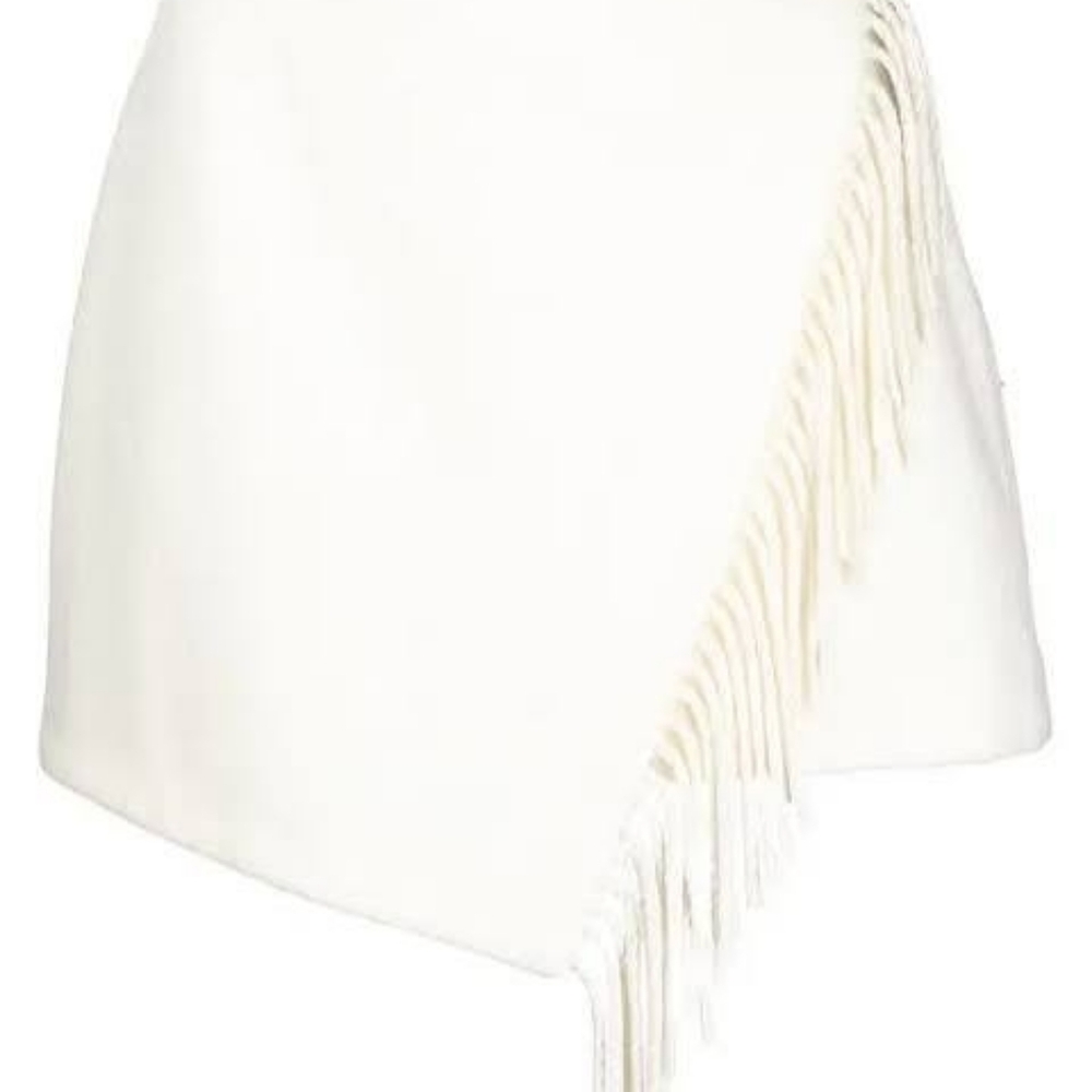 Milly Asymmetrical Ivory Wool-Cotton Skirt with Fringe Sze. 10 - Picture 4 of 5